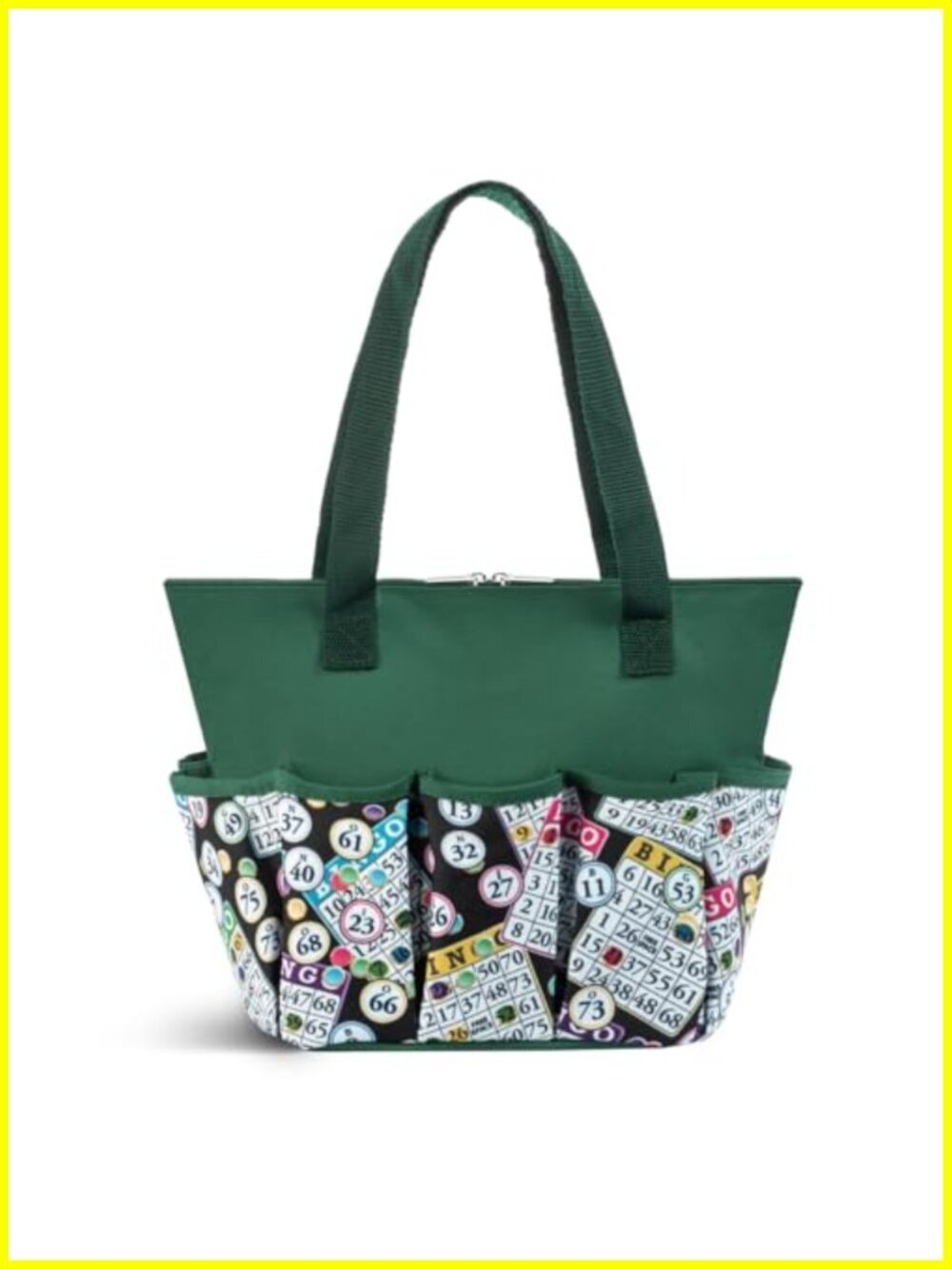 Tote Bag with 10 Pockets for Bingo Daubers, Markers & Accessories, Zipper